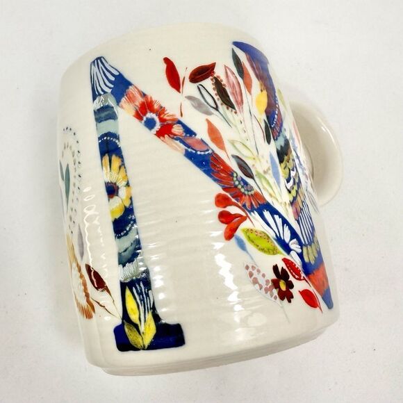 Anthropologie Starla M. Halfmann Petal Pallette Monogram N Floral Artisan Mug - Picture 10 of 16